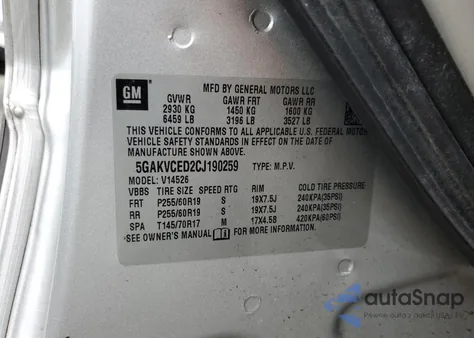 2012 Buick Enclave z USA, uszkodzony, nr VIN 5GAKVCED2CJ190259